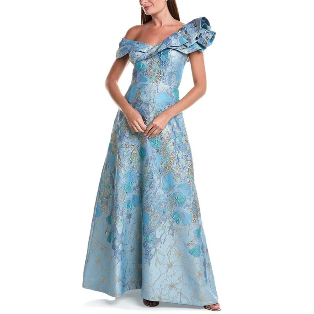 Teri Jon By Rickie Freeman Womens Metallic Jacquard Gown
